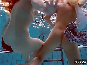 steamy Russian ladies swimming in the pool